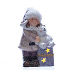 Новорічна фігурка з підсвіткою Дівчинка з ведмежам із фарфору 12×7×20 (см) новорічний декор для дому, квартири на подарунок CR-5-5, фото 2