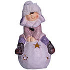 Новорічна фігурка з підсвіткою Дівчинка на сніговій кулі з фарфору 8×7×16 (см) новорічний декор для дому, квартири на подарунок, фото 2