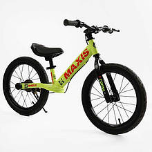 Велобіг дитячий 16 дюймів CORSO MAXIS MX-65049 Салатовий, ручне заднє гальмо, підніжка, дзвінок, біговел