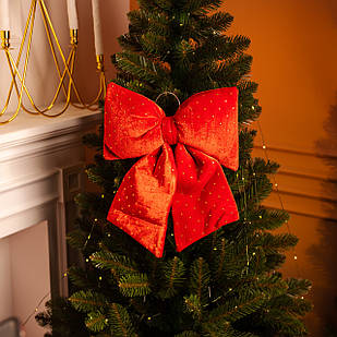 Оксамитовий бант для декору зі стразами на ялинку 35×45 (см) Червоний CR-2-7