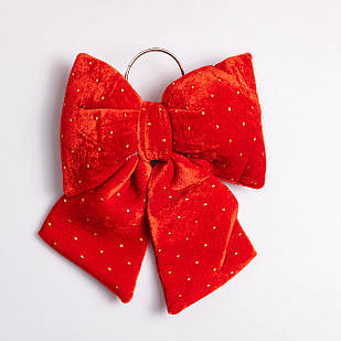 Оксамитовий бант для декору зі стразами на ялинку 25×35 (см) Червоний CR-2-8