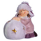 Новорічна фігурка з підсвіткою Дівчинка зі сніговою кулею з фарфори 11×7×12 (см) новорічний декор для дому, квартири на подарунок, фото 3