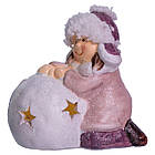 Новорічна фігурка з підсвіткою Дівчинка зі сніговою кулею з фарфори 11×7×12 (см) новорічний декор для дому, квартири на подарунок, фото 4