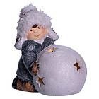 Новорічна фігурка з підсвіткою Дівчинка зі сніговою кулею з фарфори 11×7×12 (см) новорічний декор для дому на подарунок CR-5-12, фото 2