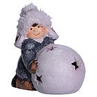 Новорічна фігурка з підсвіткою Дівчинка зі сніговою кулею з фарфори 11×7×12 (см) новорічний декор для дому на подарунок CR-5-12, фото 6