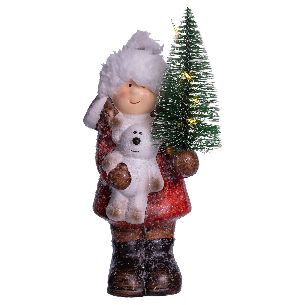 Новорічна фігурка з підсвіткою Дівчинка з ялинкою з фарфору 8×7×20 (см) новорічний декор для дому, квартири на подарунок CR-5-15, фото 1