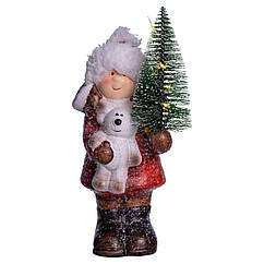 Новорічна фігурка з підсвіткою Дівчинка з ялинкою з фарфору 8×7×20 (см) новорічний декор для дому, квартири на подарунок CR-5-15