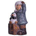 Новорічна декоративна фігурка з підсвіткою 9×10×19 см Новорічний декор Дівчинка з подарунком з порцеляни CR-5-18, фото 3