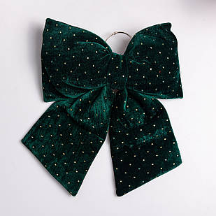 Оксамитовий бант для декору зі стразами на ялинку 35×45 (см) Зелений CR-2-11