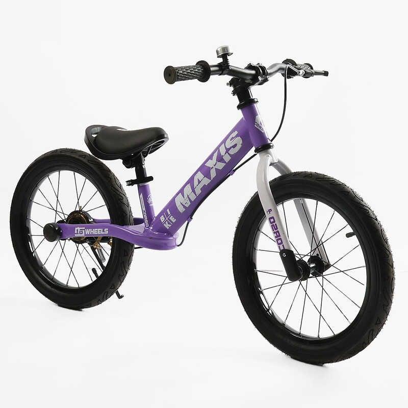 Біговел дитячий 16 дюймів CORSO MAXIS MX-30694 Фіолетовий, ручне заднє гальмо, підніжка, дзвінок, велобіг, фото 1