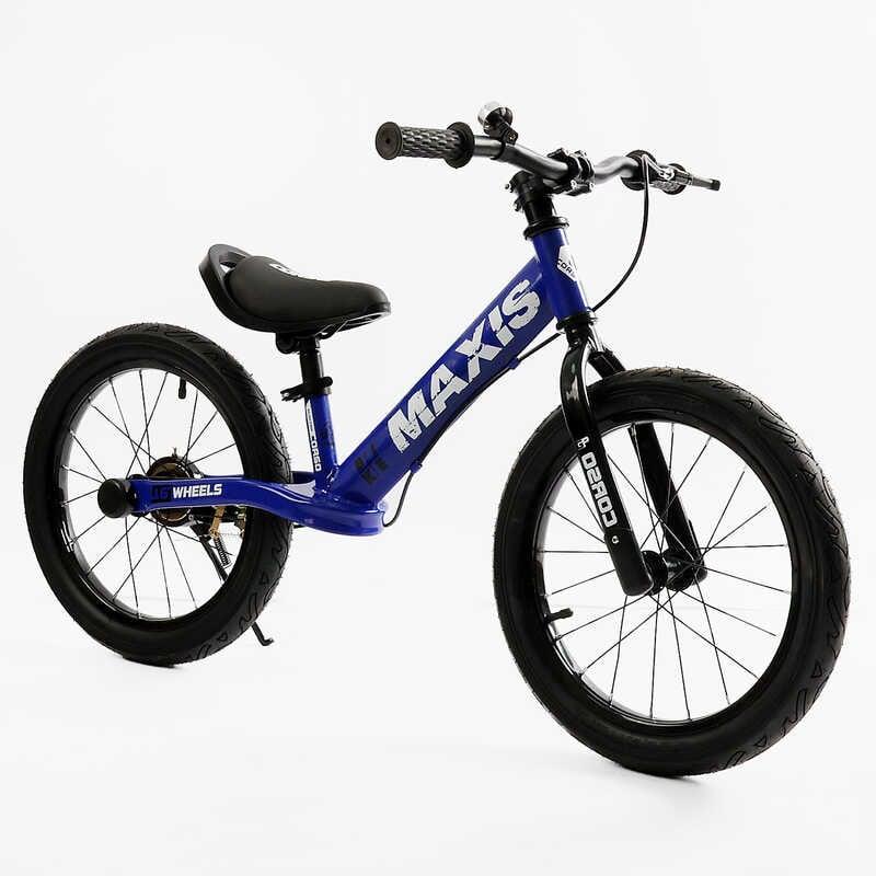 Біговел дитячий 16 дюймів CORSO MAXIS MX-27302 Синій, ручне заднє гальмо, підніжка, дзвінок, велобіг, фото 1