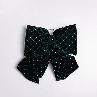 Оксамитовий бант для декору зі стразами та візерунком на ялинку 35×45 (см) Зелений CR-2-19