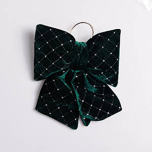 Оксамитовий бант для декору зі стразами та візерунком на ялинку 25×35 (см) Зелений CR-2-20