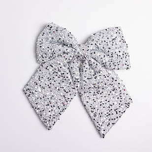 Бант новорічний для декору з паєтками на ялинку 35×45 (см) Сріблястий CR-2-27