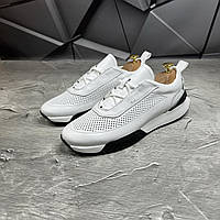 Чоловічі кеди M-161 Білі/перфорацезія з натуральної шкіри для літа та комфортного носіння