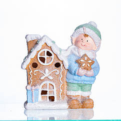 Новорічна декоративна фігурка з підсвіткою 15×8×16 см Новорічний декор Дитина з будиночком з порцеляни CR-6-3