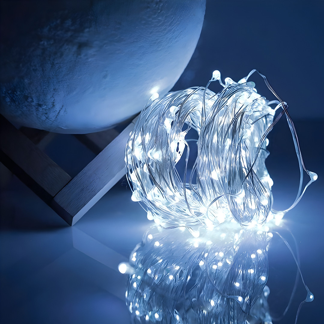 Світлодіодна гірлянда “Роса” 10 м, біле світло, на батарейках + USB, статичний режим, фото 1