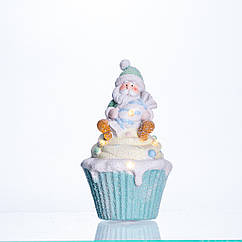 Новорічна декоративна фігурка з підсвіткою 10×10×17.5 см Новорічний декор Санта-Клаус на кексі з порцеляни CR-6-7