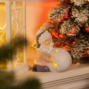 Новорічна фігурка з підсвіткою Дівчинка зі сніговою кулею з фарфори 11×7×12 (см) новорічний декор для дому, квартири на подарунок