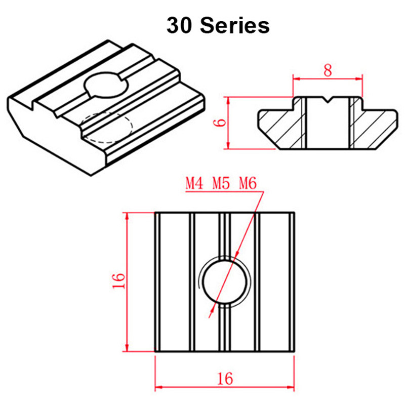 Т-гайка М3 заставна паз 8 для алюмінієвого профілю 30