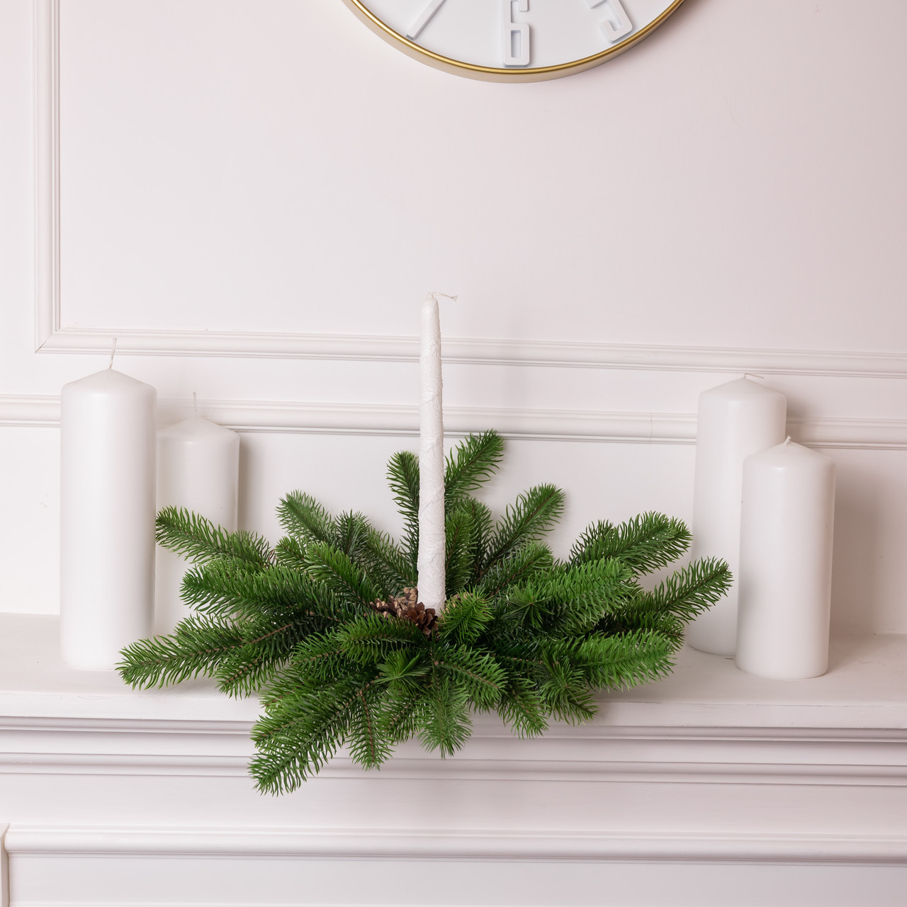 Штучний підсвічник вінок Новорічний з декором зелений на 1 свічку SOK-O-1, фото 1