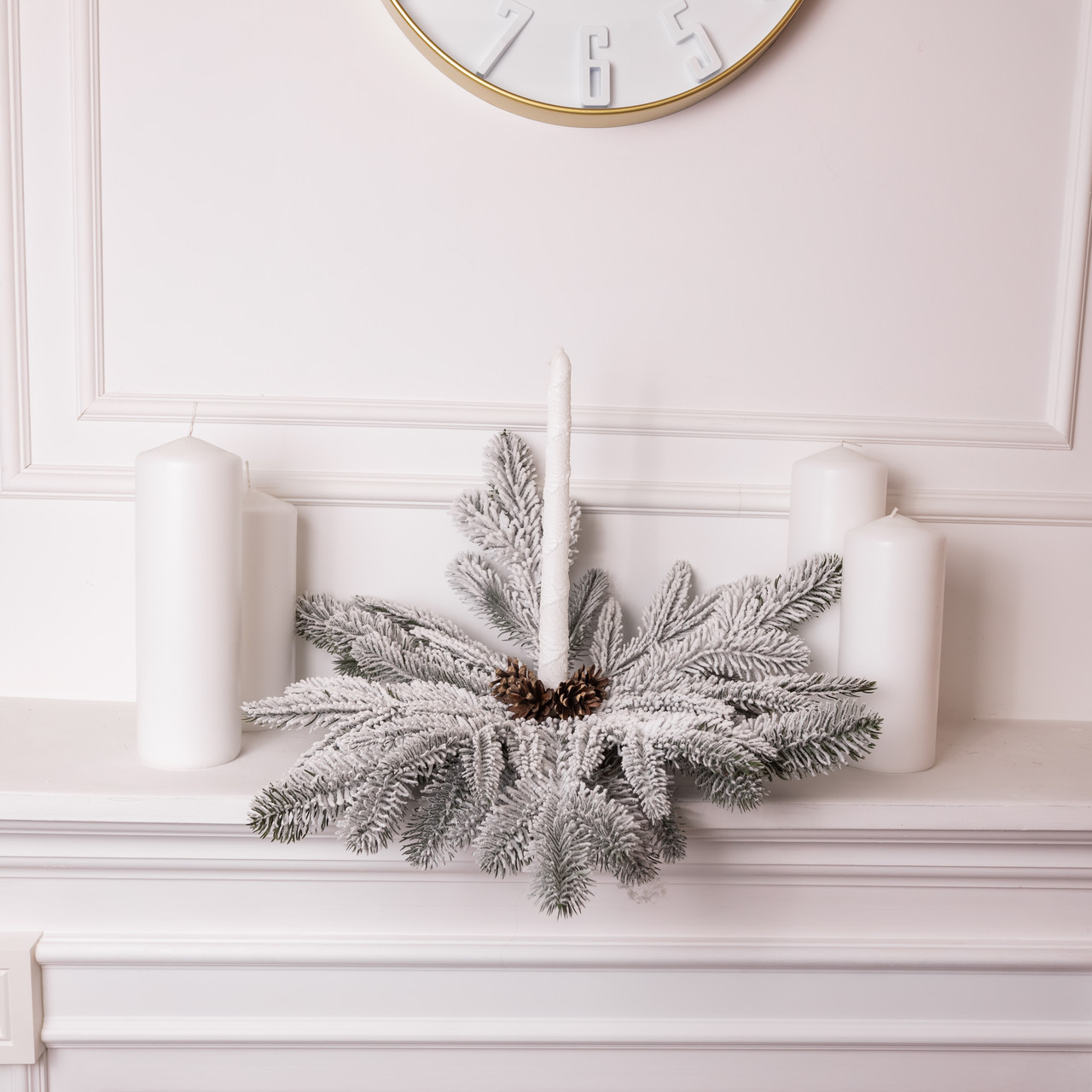 Штучний підсвічник вінок Новорічний з декором засніженим на 1 свічку SOK-O-4, фото 1