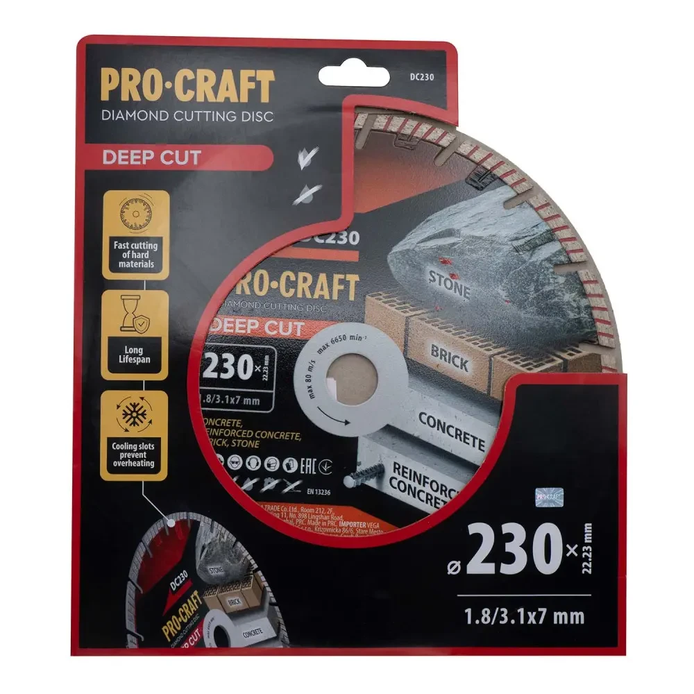Круг алмазний 230×3.1×22.23 мм сегментний по бетону Procraft DC230