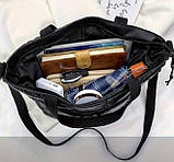 Сумка стьобана жіноча стильна. Чорна, фото 3