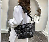 Сумка стьобана жіноча стильна. Чорна, фото 5