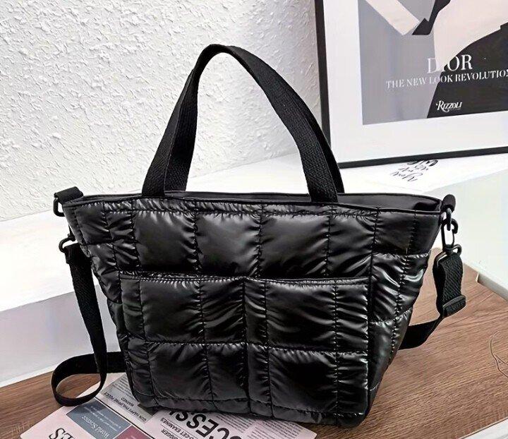 Сумка стьобана жіноча стильна. Чорна, фото 1