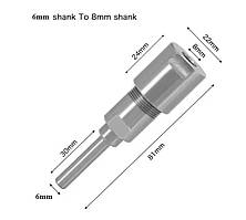 Перехідник подовжувач для фрези по дереву хвостовик 6мм на 8мм