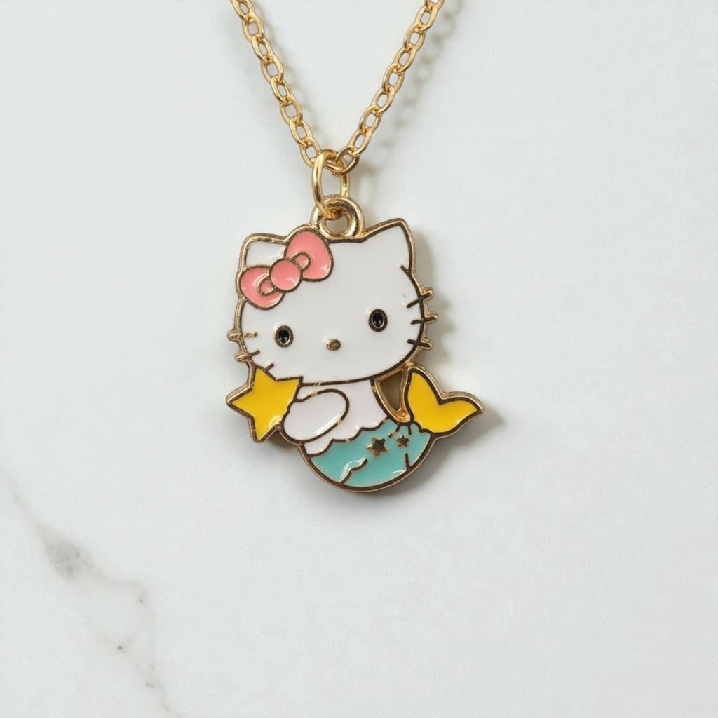 Кулон золотистий у вигляді Хеллоу Кітті (Hello Kitty) русалка з зіркою 2.2 см 45+5 см IgnisFlos348, фото 1