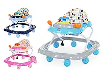 Ходунки M 3451 муз, колеса 8 шт., стопор 2 шт., 4 поло. висоти, кермо-пискавка, бат., 3 кольори.