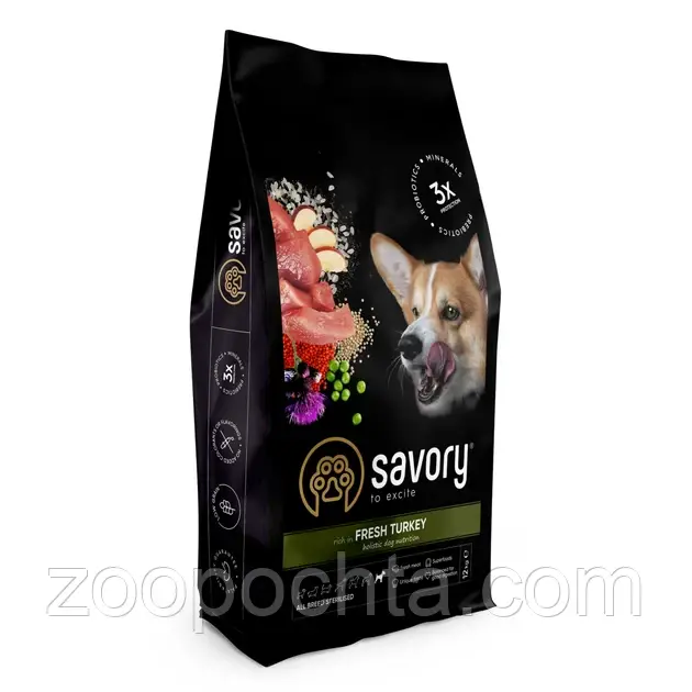 Сухий корм Savory для стерилізованих собак All Breed Sterilised rich in Fresh Turkey зі свіжою індичкою 1 КГ, фото 1