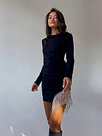 Женское платье из трикотажа Алекс с бахромой и длинными рукавами - эффектная модель для вечеринки