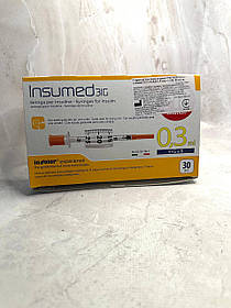 Інсуліновий шприц Insumed 0,3 мл U-100 з інтегрованою з голкою 31G, 0,25*8 мм, 30 шт.