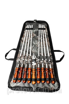 Набір шампурів Enot-6 Brown у сумці з дубовими ручками - 8 шампурів + вилка для м’яса, фото 1