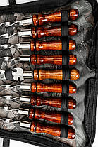 Набір шампурів Enot-6 Brown у сумці з дубовими ручками - 8 шампурів + вилка для м’яса, фото 4