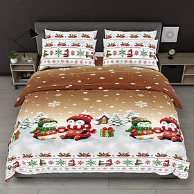 Постільна білизна Євро 200х220 Новорічні пінгвінчики (518318-3) Бязь Ранфорс з бавовни