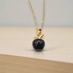 Кулон золотистий на ланцюжку у вигляді чорного перламутрового яблука 2.8 см 45+5 см IgnisFlos890