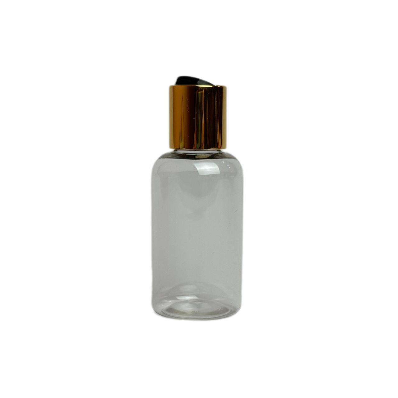 Флакон пластиковий прозорий для рідини з кришкою диск-топ колір золотий 60 мл, фото 1