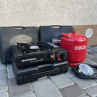 Комплект плита газова портативна з адаптером Grand ПГ-1+ газовий балон  8 Л (редуктор, шланг)