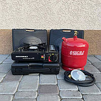 Комплект плита газова портативна з адаптером Grand ПГ-1+ газовий балон 12 Л (редуктор, шланг)