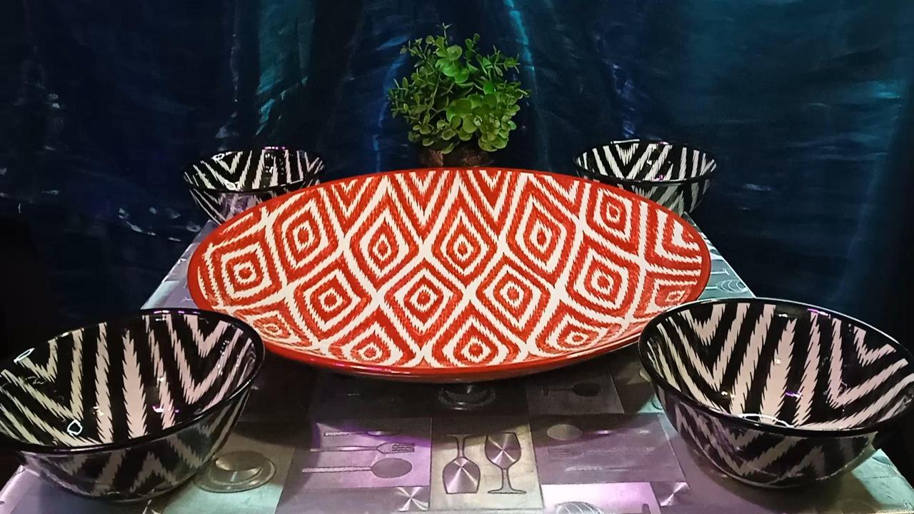 Традиційний узбекський набір посуду Ріштан - ляган 42 см + 4 коси атлас, фото 1