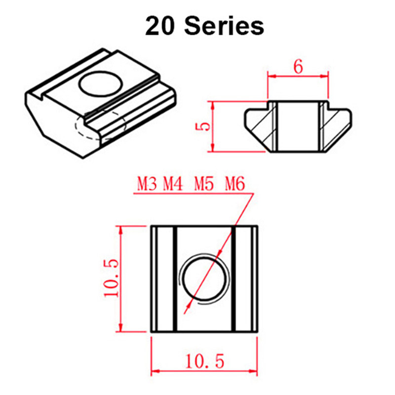 Т-гайка закладна паз 6 для алюмінієвого профілю 30