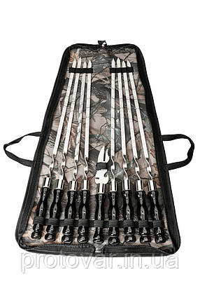 Набір Enot-6 Black у сумці - 8 шампурів з дерев’яними ручками + вилка для м’яса, фото 1