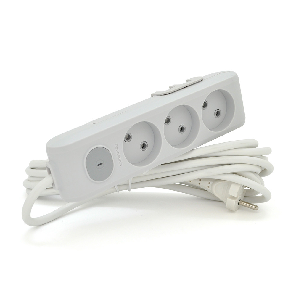 Подовжувач Panasonic X-tendia 3 гнізда, 5 м, із захисними шторками, із вимикачем, сірий, фото 1