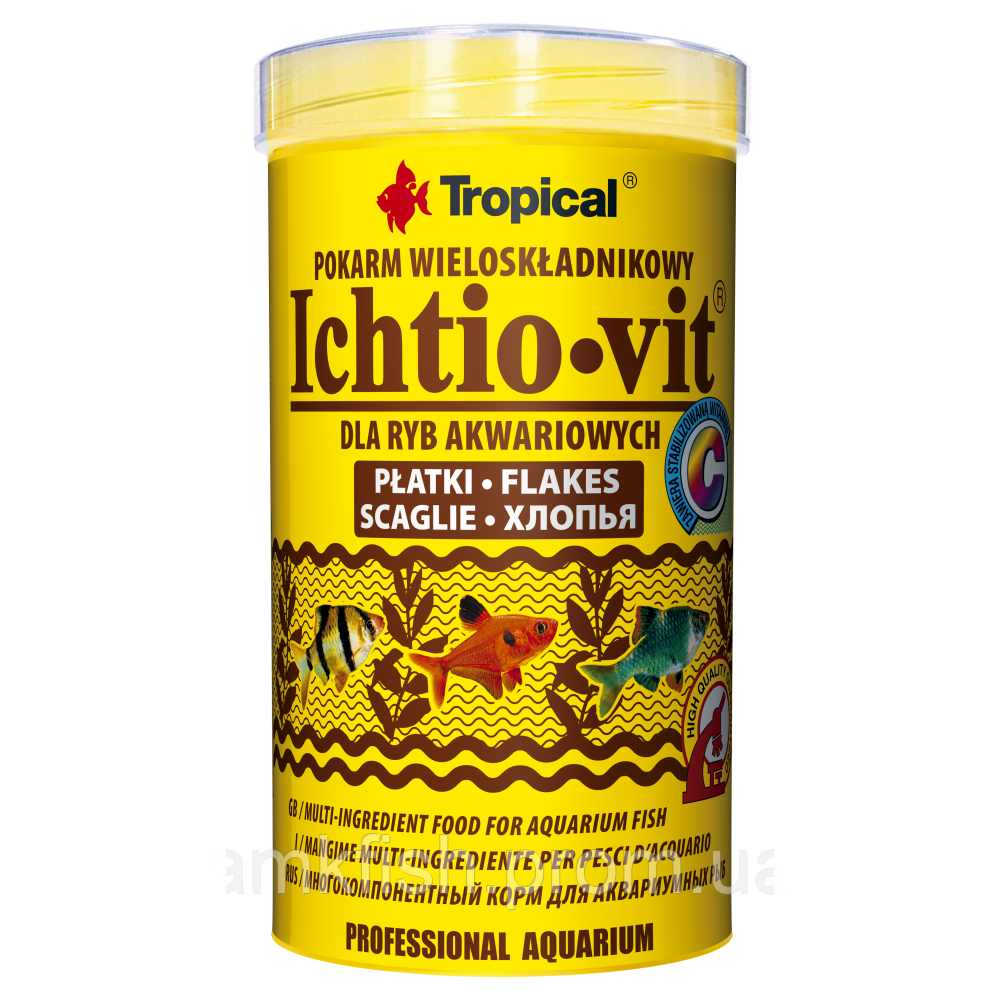 Корм Tropical Ichtio-Vit для всіх акваріумних риб пластівці 100 г/ 500 мл, фото 1