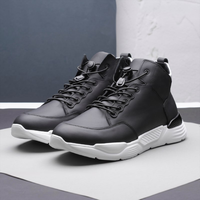 Зимові чоловічі шкіряні черевики, кросівки чорні утеплені з натуральної шкіри на хутрі на зиму для чоловіків, розмір 40-45, фото 1