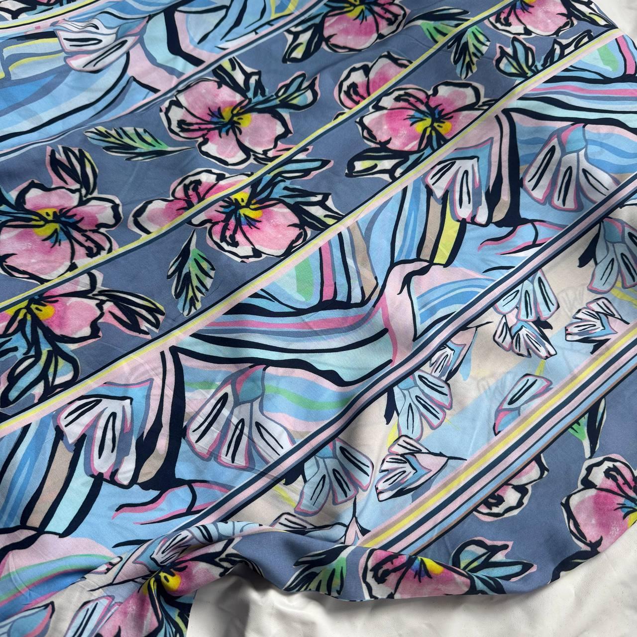 Штапель блакитний у квіти, фото 1